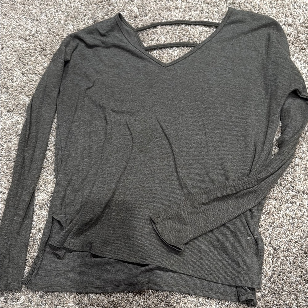 SO Gray Asymmetrical Cut Out Long Sleeve Blouse